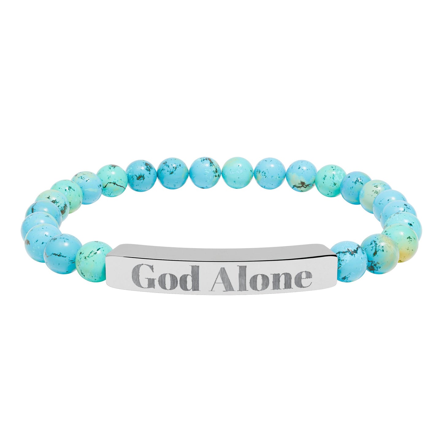 Engraved God Alone Natural Stone Stretch Bar Bracelet