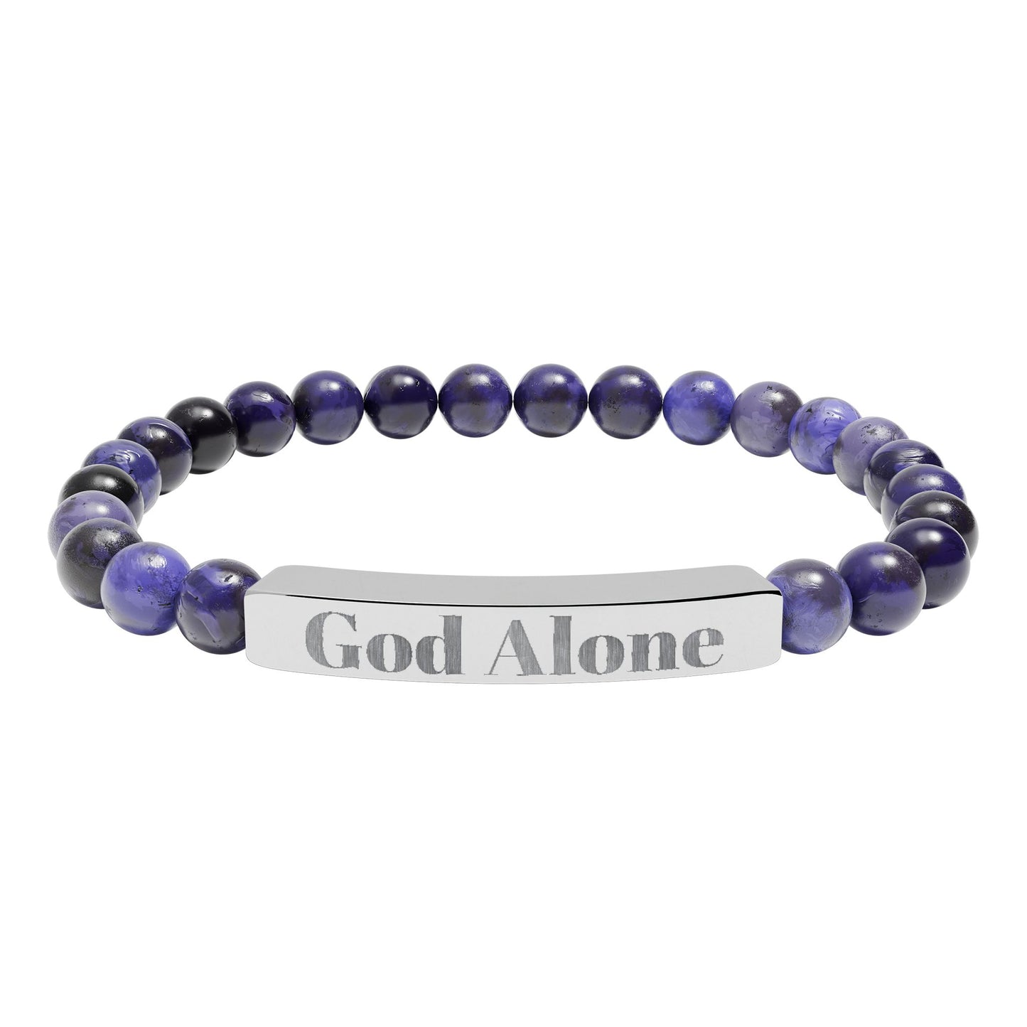 Engraved God Alone Natural Stone Stretch Bar Bracelet