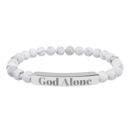 Engraved God Alone Natural Stone Stretch Bar Bracelet