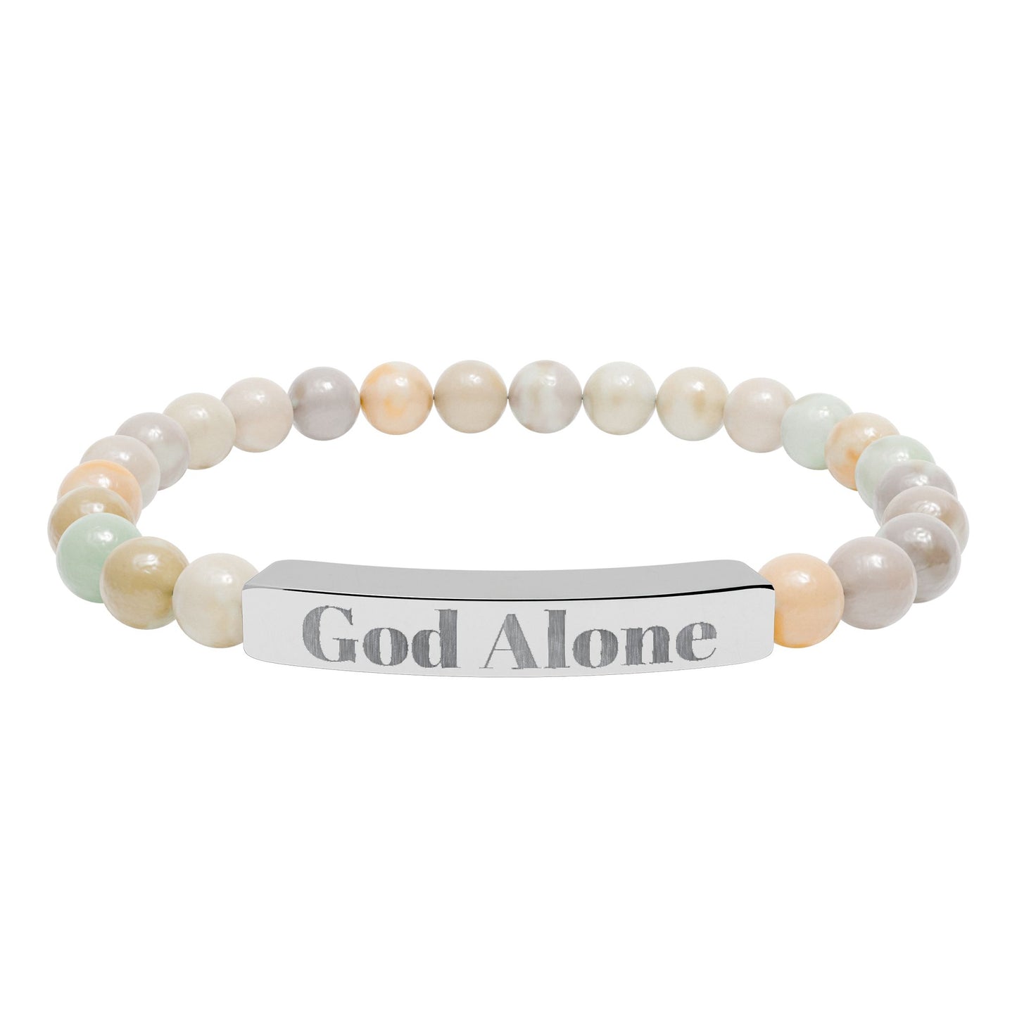 Engraved God Alone Natural Stone Stretch Bar Bracelet