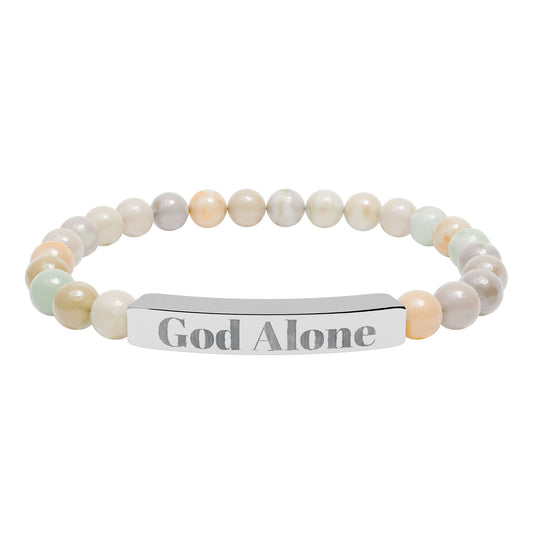 Engraved God Alone Natural Stone Stretch Bar Bracelet