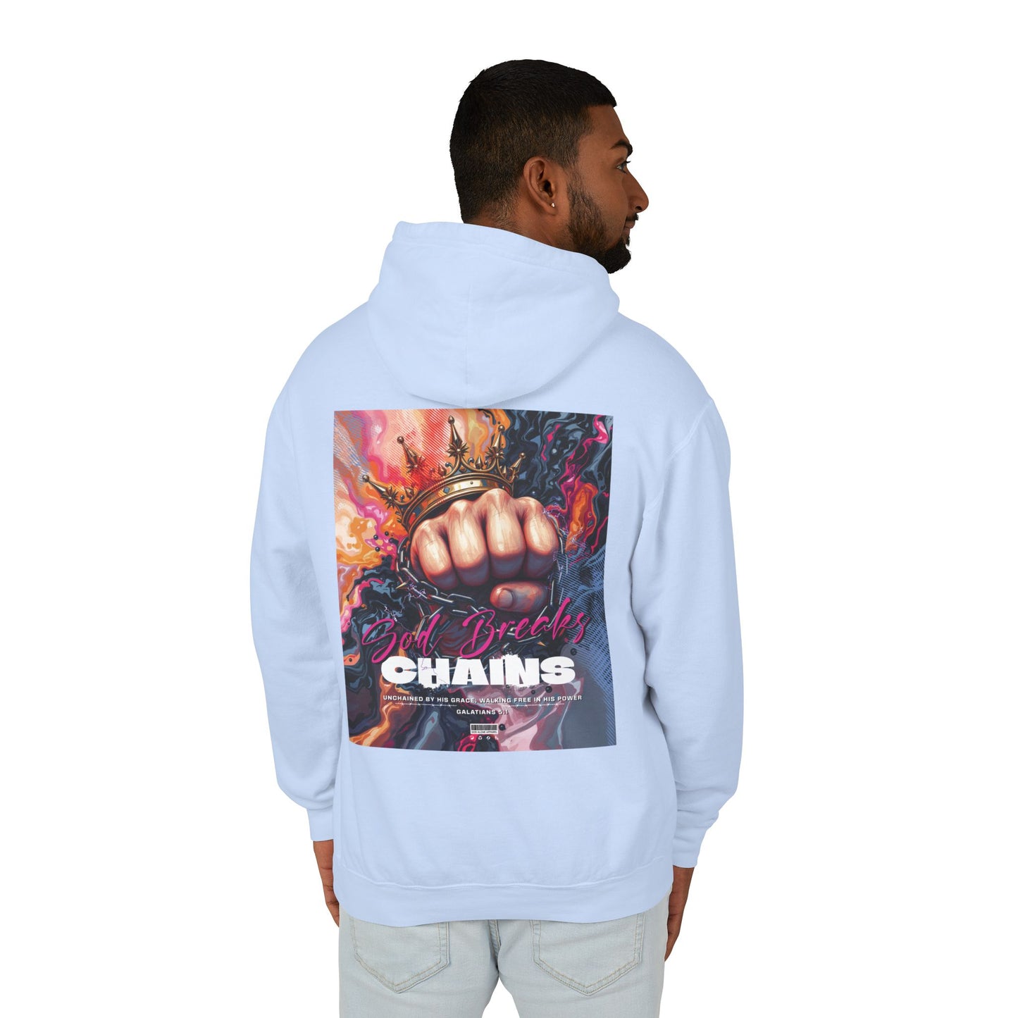 God Breaks Chains Unisex Lightweight Hoodie