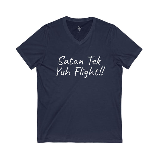 Satan Tek Yuh Flight Unisex Short Sleeve V-Neck Tee