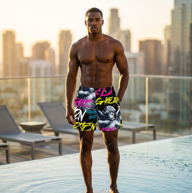 Greater Than My Storm Swim Trunks Front God Alone Apparel Faith Swimwear Summer 2026