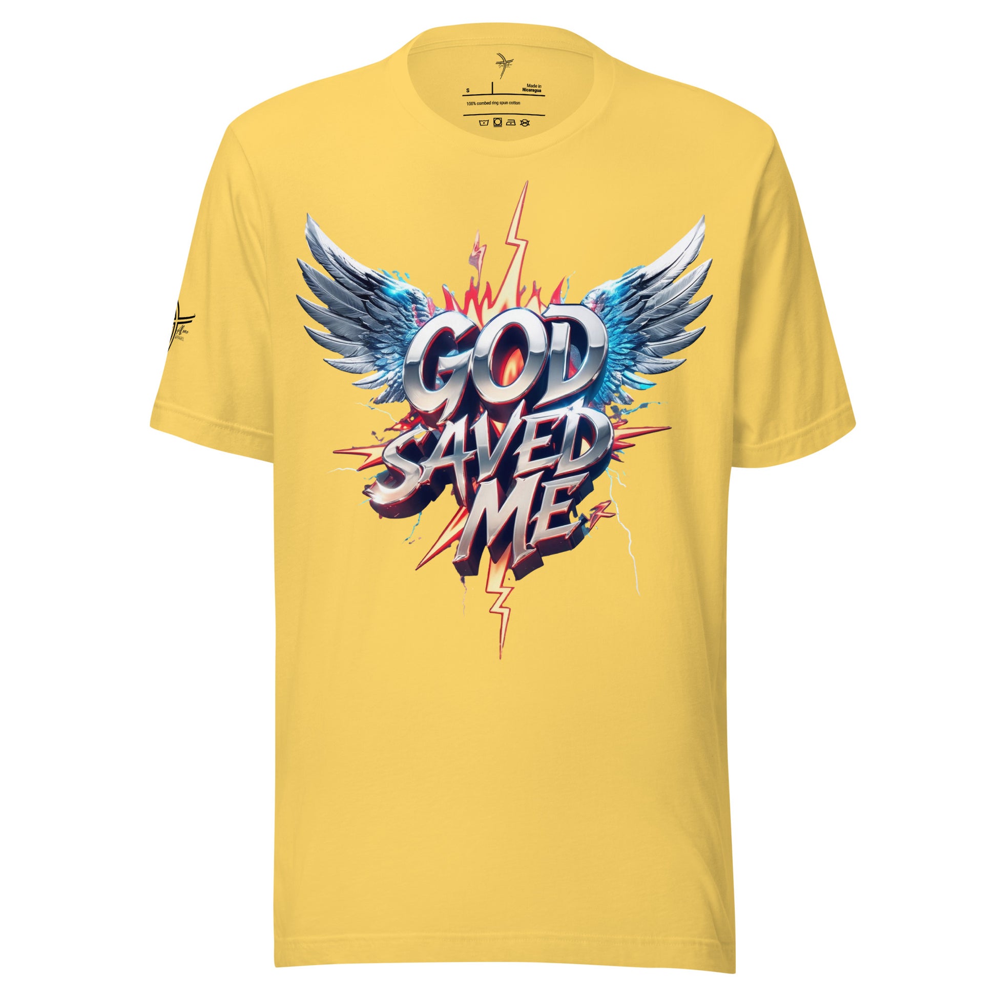 God Saved Me Graphic Tee Yellow God Alone Apparel graphic faith tee